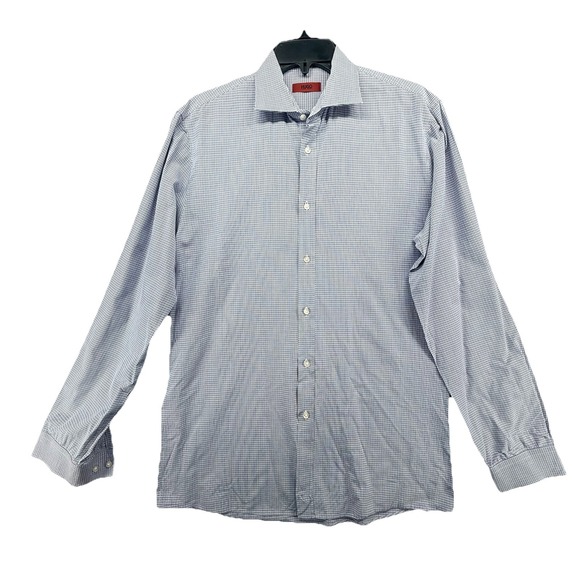 HUGO BOSS Mens 16‎ 41 Blue Check Long Sleeve Dress Shirt Modern Business Casual - Picture 2 of 8